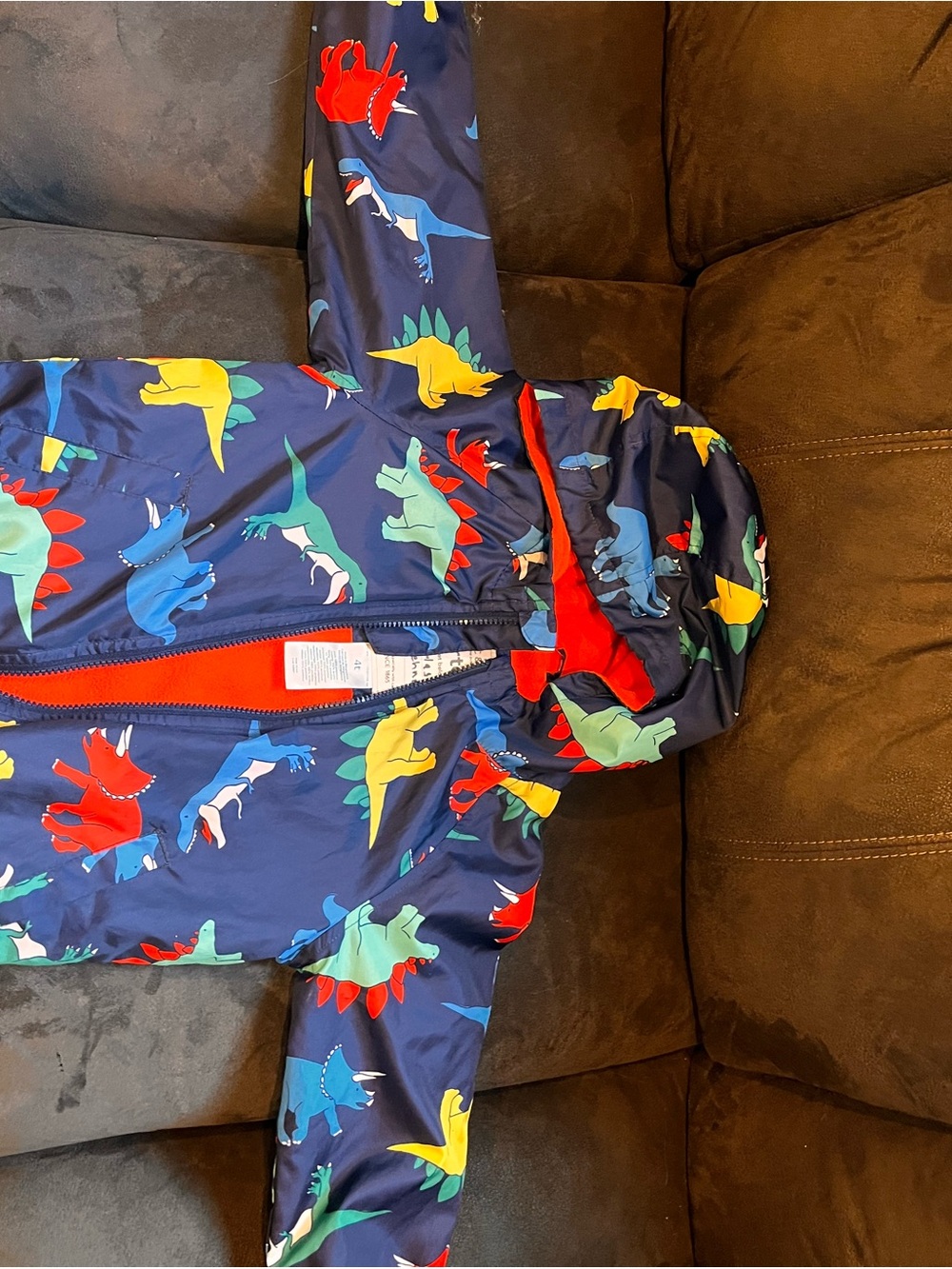 Carter's Navy Hooded Raincoat with Colorful Dinosaur Print